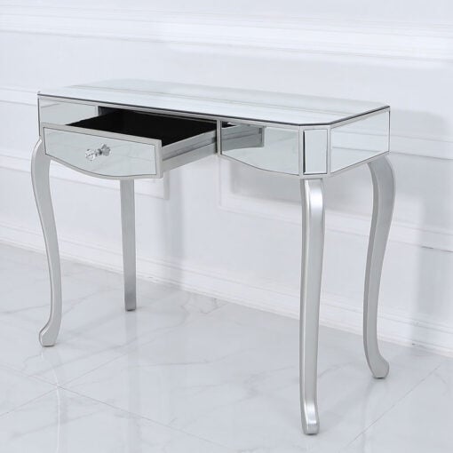 Amelia Mirrored Silver 1 Drawer Console Dressing Table