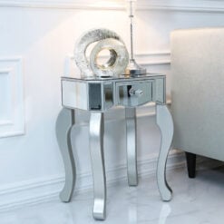 Amelia Mirrored Silver 1 Drawer End Side Table With A Crystal Handle