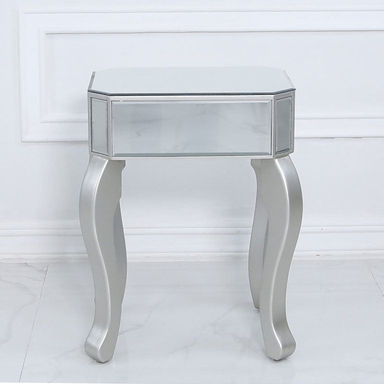 Amelia Mirrored Silver 1 Drawer End Side Table With A Crystal Handle