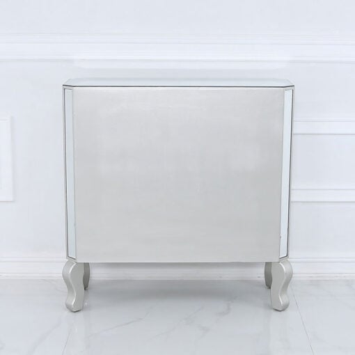 Amelia Mirrored Silver 2 Door Cabinet Sideboard With Crystal Handles