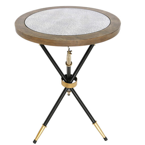 Byron End Table With A Black And Gold Frame And Wood And Glass Top