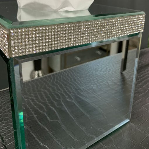 Diamond Glitz Mirrored Cube Tissue Box Holder
