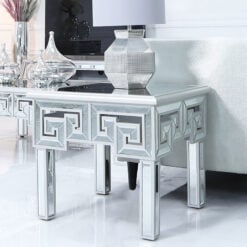 Eleos Mirrored End Side Table With A Geometric Vector Design