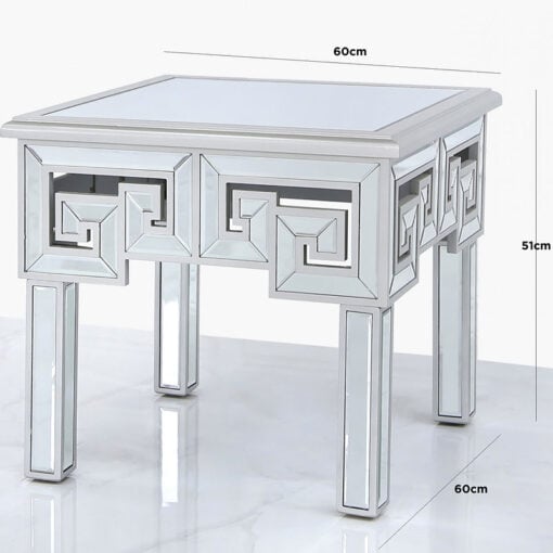Eleos Mirrored End Side Table With A Geometric Vector Design