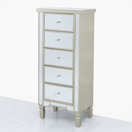 Georgia Champagne Luxe Mirrored 5 Drawer Tallboy Chest Of Drawers