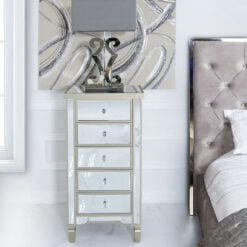 Georgia Champagne Luxe Mirrored 5 Drawer Cabinet Chest Of Drawers