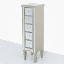 Georgia Champagne Luxe Mirrored 5 Drawer Tallboy Cabinet Chest