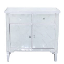 Georgia Silver Mirrored 2 Drawer 2 Door Cabinet Sideboard Chest