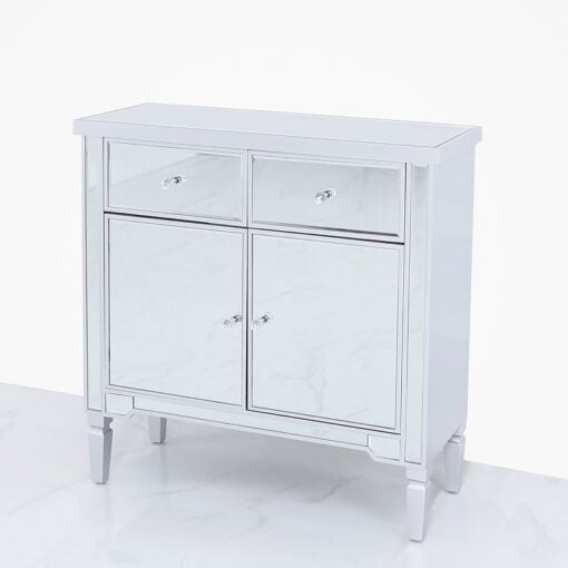 Georgia Silver Mirrored 2 Drawer 2 Door Cabinet Sideboard Chest