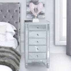 Georgia Silver Mirrored 5 Drawer Cabinet Chest Of Drawers