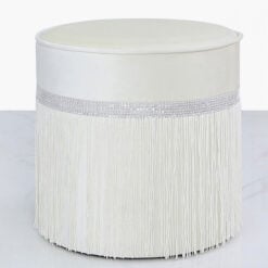 Ivory Round Stool In Ruched Velvet With A Glittering Diamante Band
