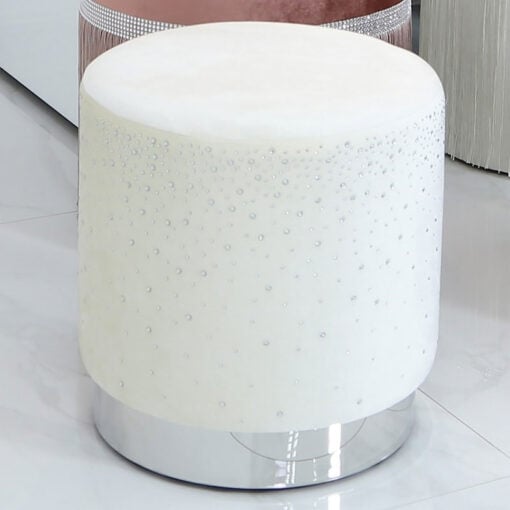 Ivory Round Stool With Velvet Fabric Adorned With Sparkling Diamantes