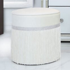 Ivory Velvet Round Stool With A Glittering Diamante Band And Tassels