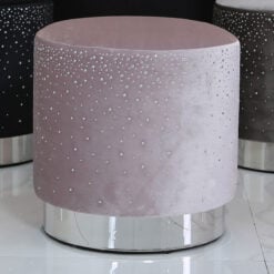 Lavender Round Stool With Velvet Fabric And Sparkling Diamantes