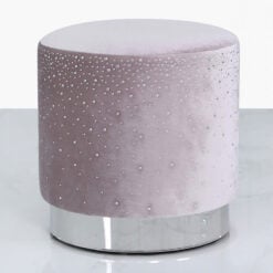Lavender Round Stool With Velvet Fabric And Sparkling Diamantes