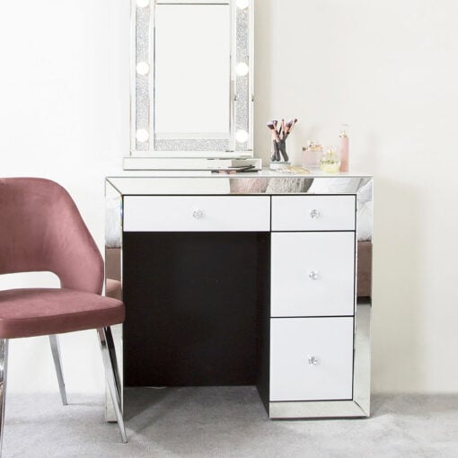 Arctic White Mirrored Glass 4 Drawer Dressing Table Console Table