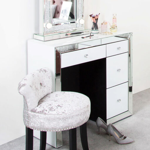 Arctic White Mirrored Glass 4 Drawer Dressing Table Console Table