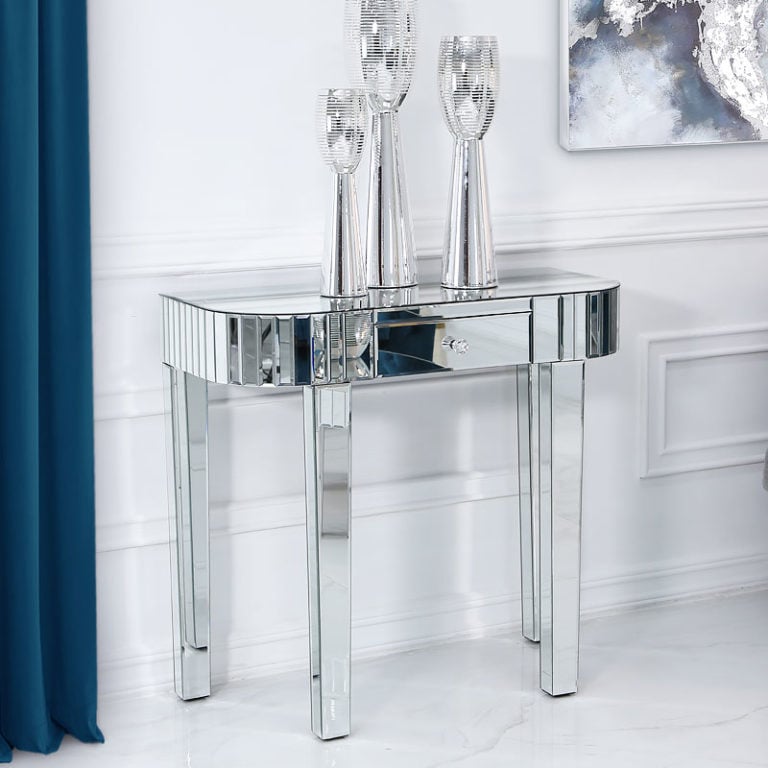 Classic Mirror 1 Drawer Mirrored Console Table With Tile Detail