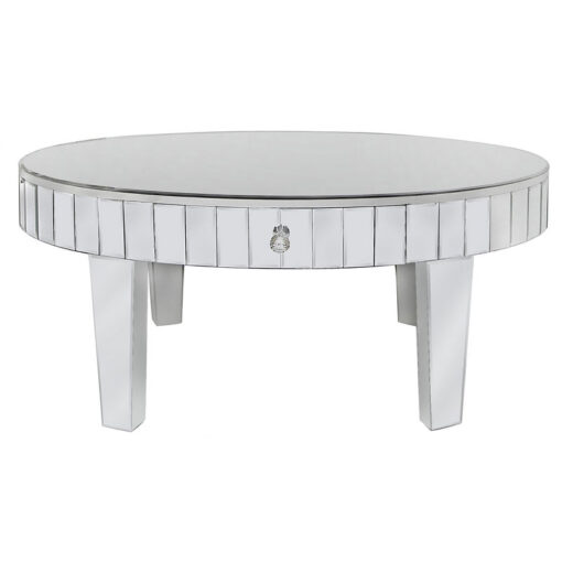 Classic Mirror Oval 1 Drawer Mirrored Coffee Table With Tile Detail