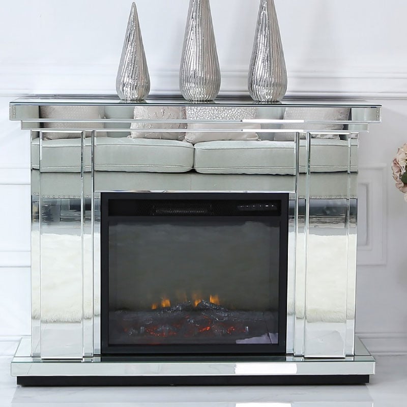 Classic Mirror Silver Mirrored Electric Fireplace Fire Surround - Fire Insert Only