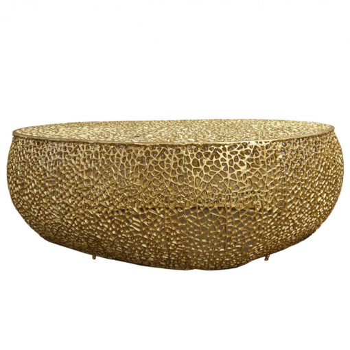 Coralie Gold Large Oval Metal Coffee Table With A Coral Pattern