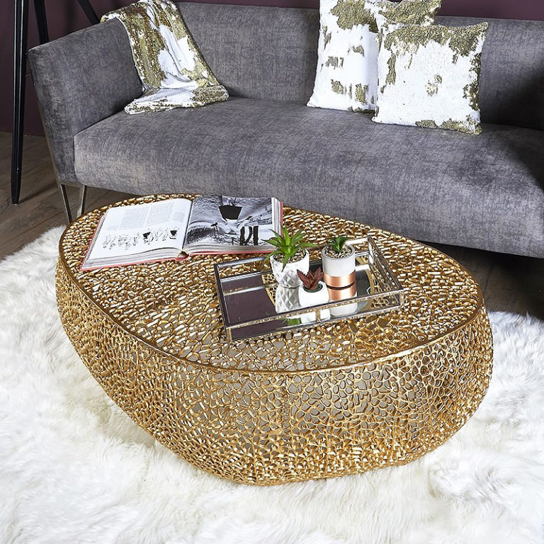 Claudette Gold Metal And Glass Coffee Table | Picture Perfect Home