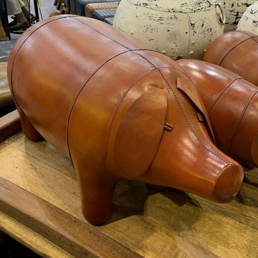 Genuine Handmade Leather Pig Character Animal Stool Footstool Seat