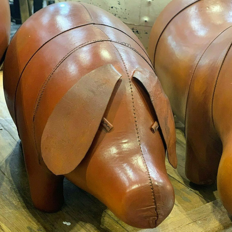 Handmade Large Brown Leather Dog Animal Character Picture Perfect Home