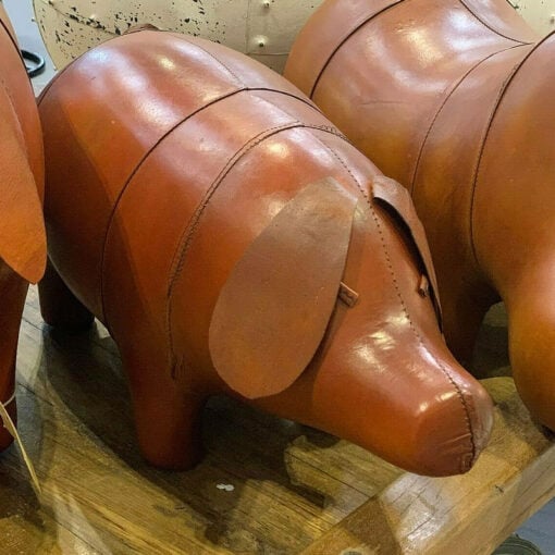 Genuine Handmade Leather Small Pig Character Animal Footstool Seat