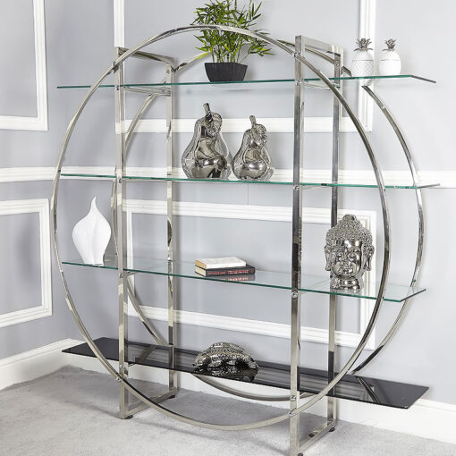Lennox Chrome Frame And Clear And Black Glass Showcase Display Unit