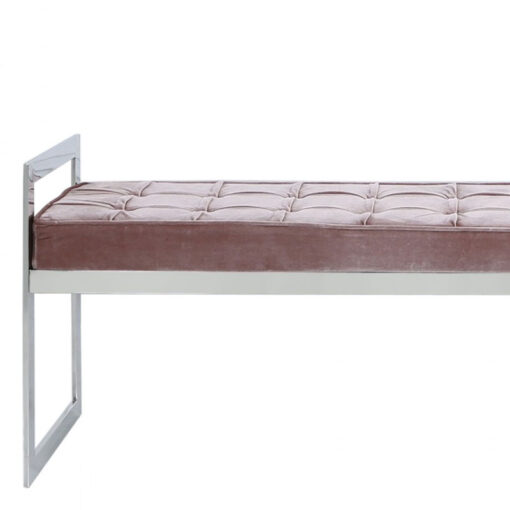 Zenn Stainless Steel Bench With A Blush Pink Deep Padded Tufted Seat