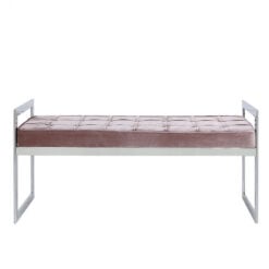 Zenn Stainless Steel Bench With A Pink Deep Padded Tufted Seat