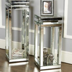 Classic Mirror Mirrored Pillar Pedestal Display End Side Lamp Table