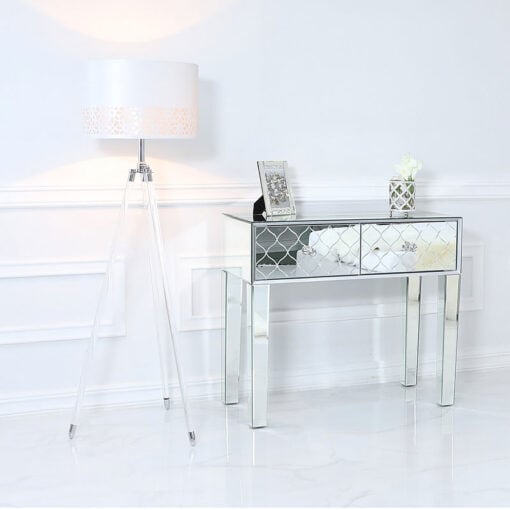 Hollywood Tripod Floor Lamp With Acrylic Base And A White Velvet Shade