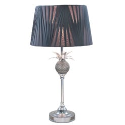 Polished Metal Pineapple Table Lamp With A Grey Drum Shade