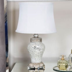 Antique Silver Sparkle Mosaic Medium Regency Lamp With A White Shade