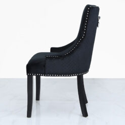 Black Velvet Dining Chair With Studded Trims And Ring Knocker Back