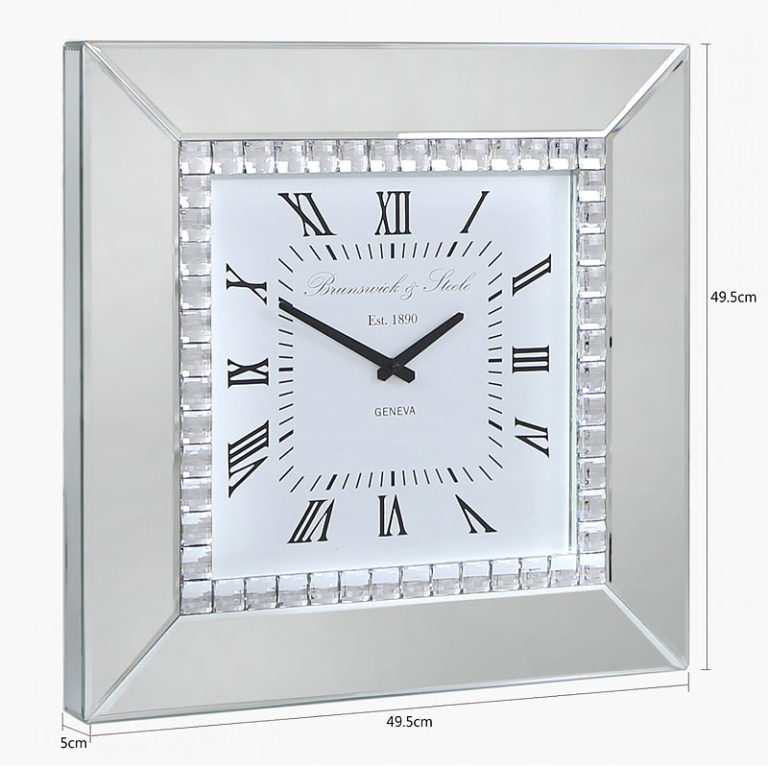 Classic Mirror Mirrored Wall Clock With A Sparkling Gem Border