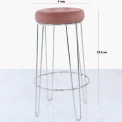 Colton Bar Stool With Chrome Steel Base And A Padded Pink Velvet Seat