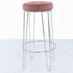 Colton Bar Stool With Chrome Steel Base And A Padded Pink Velvet Seat