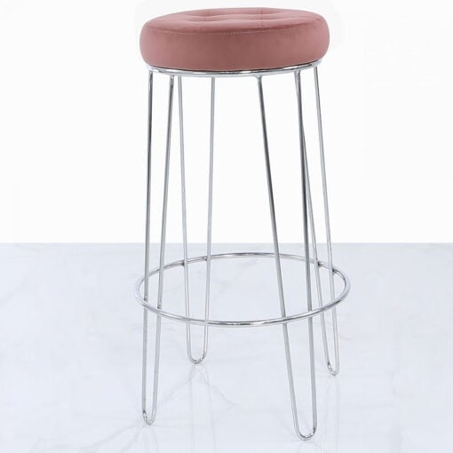 Set of 2 Colton Chrome Bar Stools With Padded Pink Velvet Seats
