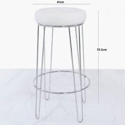 Colton Bar Stool With Chrome Steel Base And A Padded White Velvet Seat