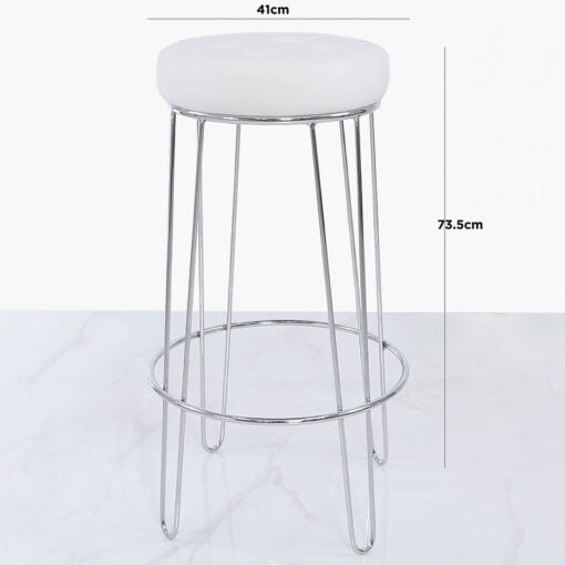 Set of 2 Colton Chrome Bar Stools With White Faux Leather Seats