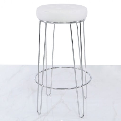 Set of 2 Colton Chrome Bar Stools With White Faux Leather Seats