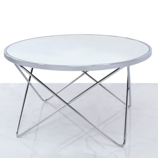 Colton Contemporary Chrome Coffee Lounge Table With Mirrored Table Top