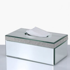 Diamond Glitz Mirrored Tissue Box Holder With A Diamante Strip Border