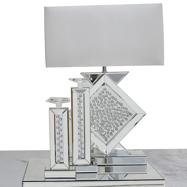 Floating Crystal Diamond Shape Mirrored Table Lamp Picture Perfect Home