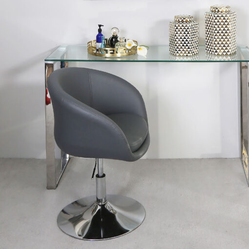 Grey Deeply Padded Chrome And Faux Leather Swivel Chair