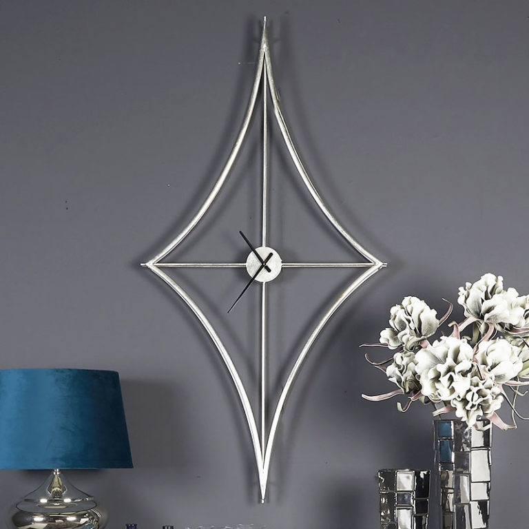 Large 155cm Silver Diamond Shape Wall Clock Picture Perfect Home