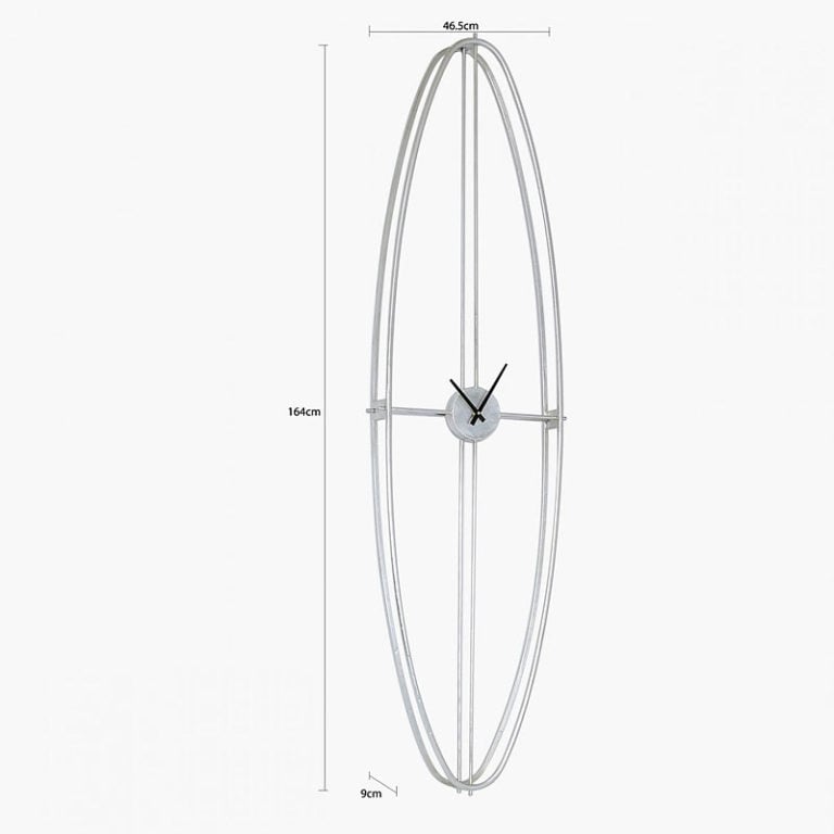 Large 164cm Silver Oval Shape Wall Clock Picture Perfect Home